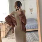 Lace Trim Sleeveless Knit Dress / V-neck Cardigan