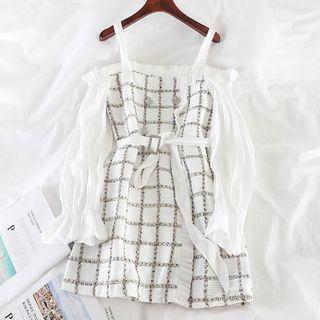 Long-sleeve Cold Shoulder Tweed Dress