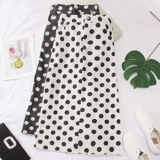 Dotted Denim Midi A-line Skirt