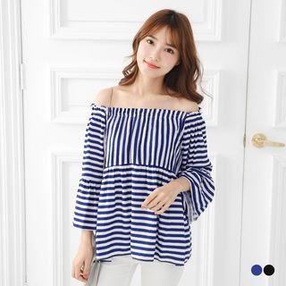 Striped Off-the-shoulder Smock Blouse