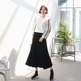 Rib Knit A-line Long Skirt