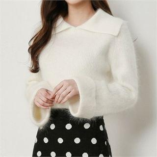 Cuffed-sleeve Wool Blend Knit Top