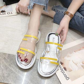 Transparent Panel Striped Slide Sandals