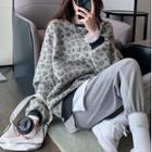Leopard-print Mock Two-piece Loose Pullover