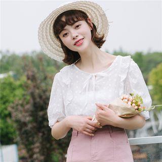 Elbow-sleeve Chiffon Top White - One Size