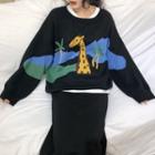 Giraffe Print Sweater / Long-sleeve T-shirt / Midi Skirt