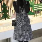 Set: Mock-turtleneck Knit Top + Mini Tweed Pinafore Dress