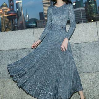 Long-sleeve A-line Maxi Knit Dress