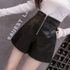 Zipped Faux Leather Shorts