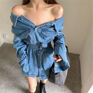 Off-shoulder A-line Denim Dress