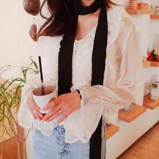 Frilled Sheer Blouse With Sash