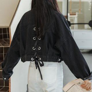 Lace-up Crop Denim Jacket