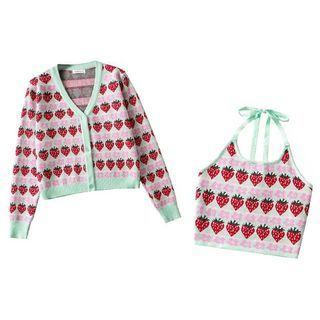 Halter Neck Jacquard Knit Top / Cardigan