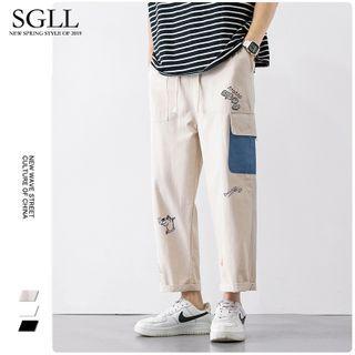 Contrast Pocket Printed Straight-cut Cargo Pants