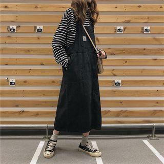 Embroider Denim A-line Dress Black - One Size