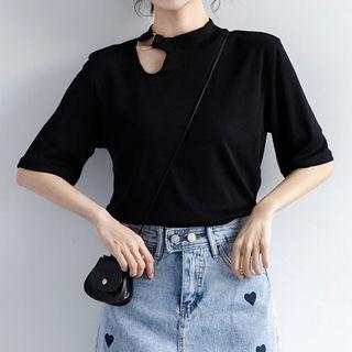 Short-sleeve Halter Cutout Top