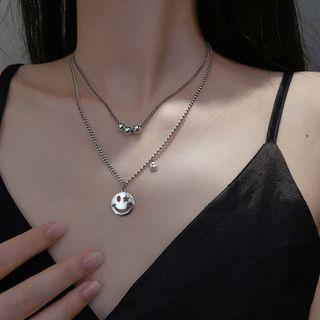 925 Sterling Silver Smiley Pendant Layered Necklace