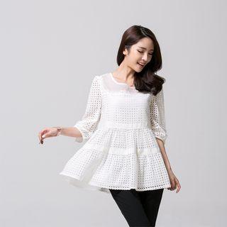 Eyelet Empire 3/4-sleeve Chiffon Top