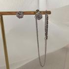 Chained Rhinestone Stud Earring 1 Pair - Silver - One Size