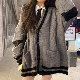 Contrast Trim Cardigan / Tied Shirt