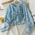 Set: Cable-knit Halter Top + Dolman-sleeve Knit Shawl Blue - One Size