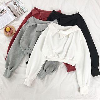 Plain Off-shoulder Fleece Long-sleeve Sweatshirt