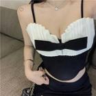 Shirred Bow Crop Camisole Top Black & White - One Size