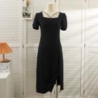 Side-slit Ruched Maxi Dress Black - One Size
