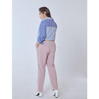 Plus Size Two-tone Panel Stripe Shirt
