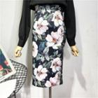 Floral Print Elastic-waist Shift Skirt