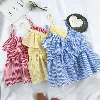 Spaghetti-strap Striped Ruffle Top