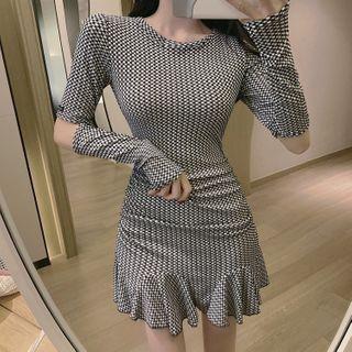 Cutout Long-sleeve Mini Mermaid Dress