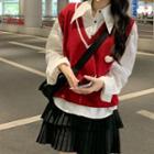 V-neck Sweater Vest / Shirt / Tiered Skirt