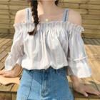 3/4-sleeve Cold-shoulder Striped Blouse As Shown In Figure - One Size
