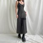Wide Strap Grommet Lace-up Midi A-line Dress