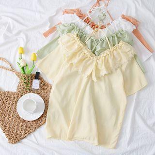 Lace-trim V-neck Halter Top