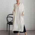 3/4-sleeve Open-collar Midi Shirtdress
