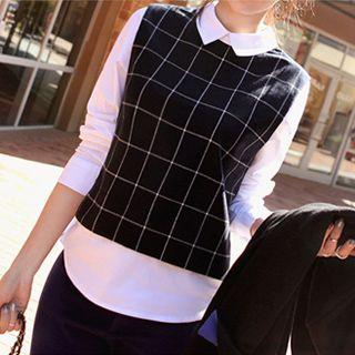 Mock Two Piece Window Pane Trim Shirt