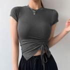 Short-sleeve Asymmetrical Hem Drawstring Cropped T-shirt
