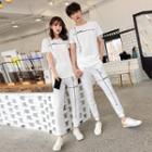 Couple Matching Set: Printed Short-sleeve T-shirt + Sweatpants