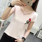 Lattice Embroidered Short-sleeve T-shirt