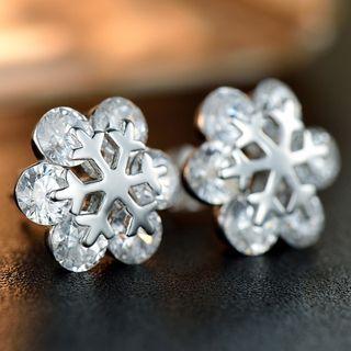 Snowflake Rhinestone Sterling Silver Earring 1 Pair - 925 Silver - Earring - Silver - One Size