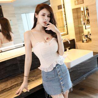 Frill Trim Shirred Camisole Top