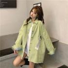 Off Shoulder Zebra Print Denim Jacket Green & Blue - One Size