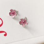 925 Sterling Silver Flower Ear Stud E124 - 1 Pair - Sakura - Pink - One Size