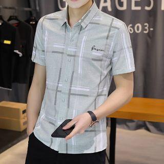 Short-sleeve Letter Embroidered Patterned Shirt