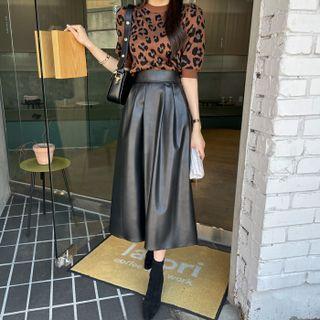 Pleated Midi Faux-leather Skirt