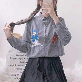 Embroidered Plaid Shirt As Shown In Figure - One Size