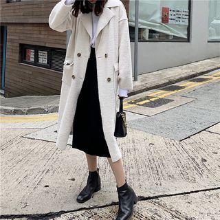 Double Breasted Belted Fleece Coat White - One Size