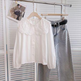 Long-sleeve Peter-pan Collar Blouse White - One Size